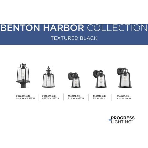 Benton Harbor 1 Light 13 inch Textured Black Outdoor Wall Lantern, with DURASHIELD, Large
